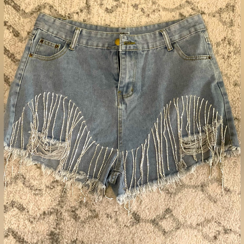 Denim shorts with rhinestones - size L